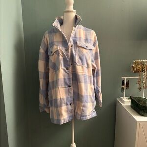 Blue and Cream Cozy Plaid Jacket Shacket Medium